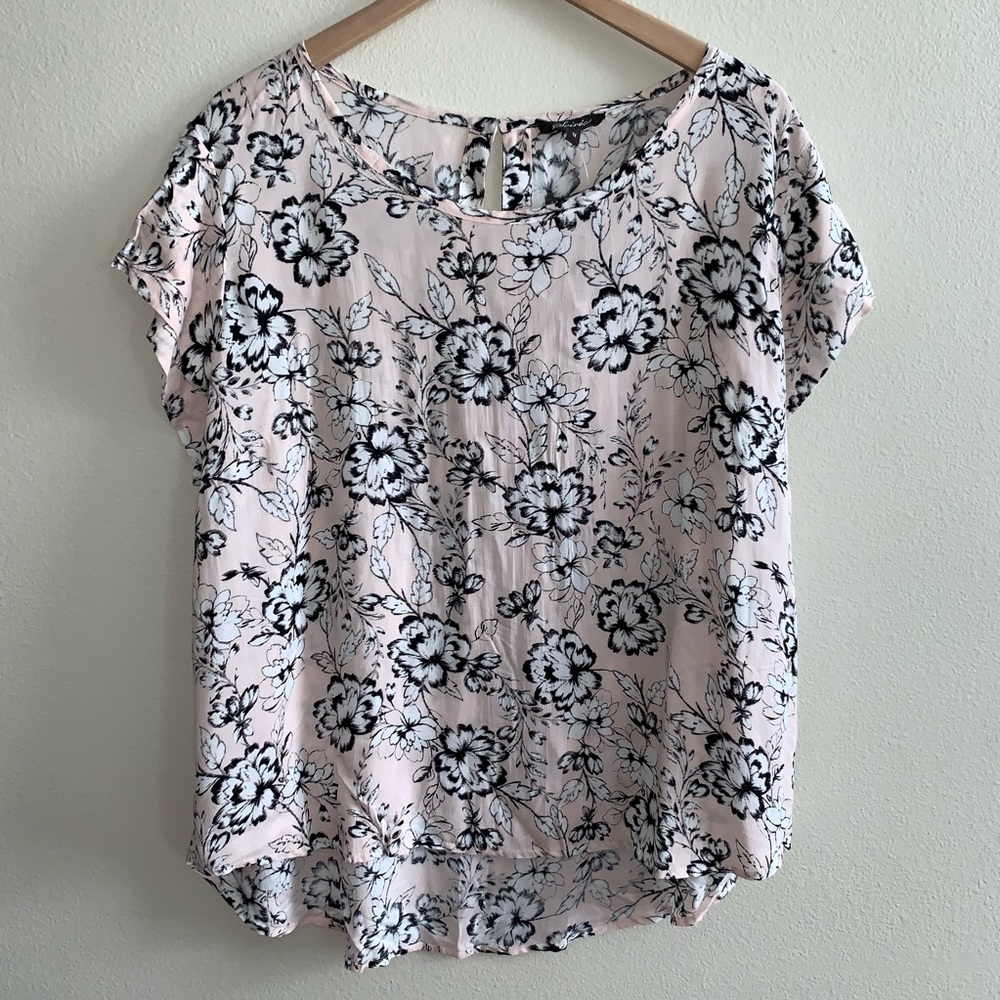 Soirée Pink/Black/White Floral Top, Size 1X, NWT